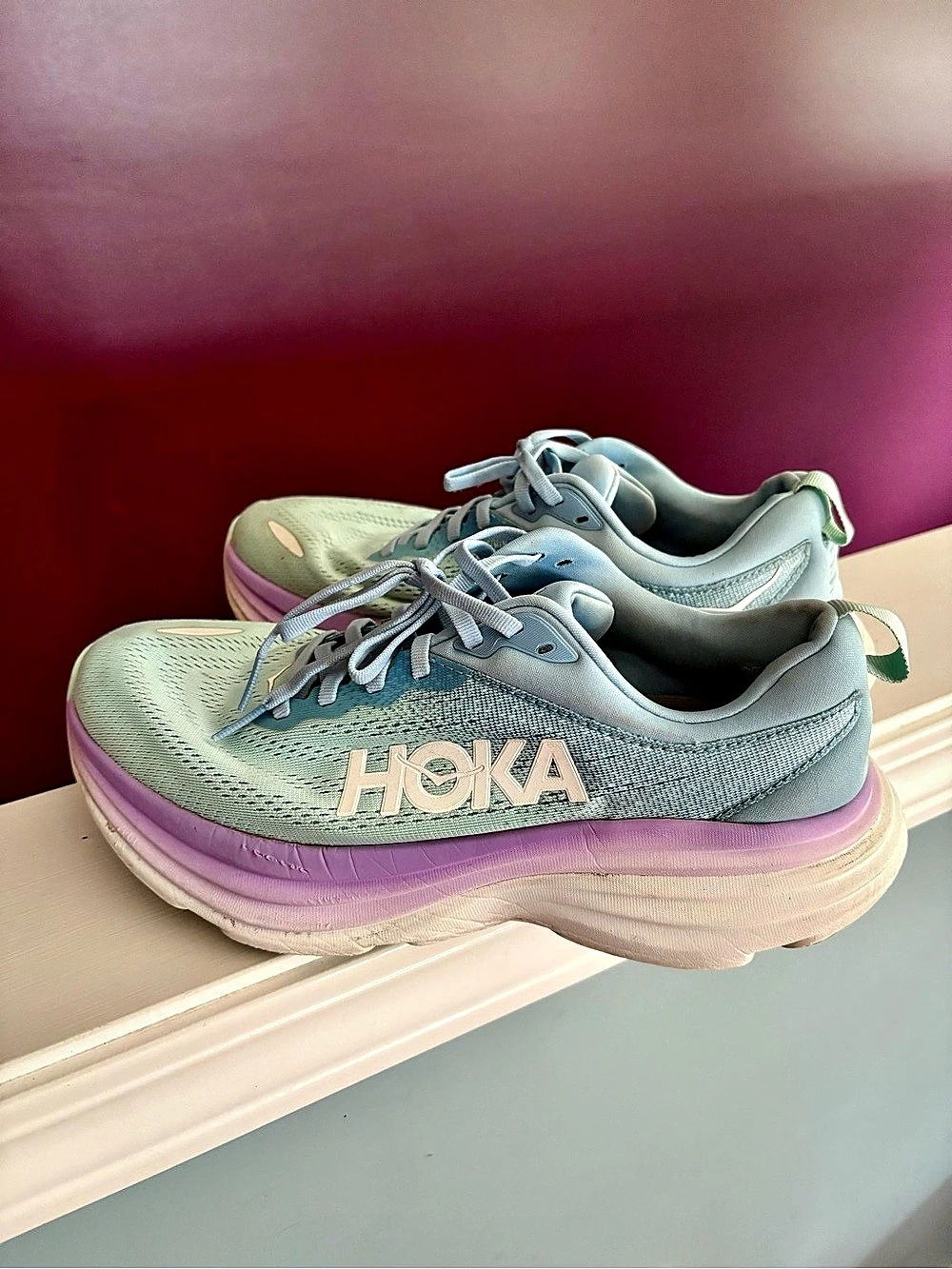 Hoka Bondi 8 Athletic Shoes Blue and Lilac Women’s 9.5 D Width